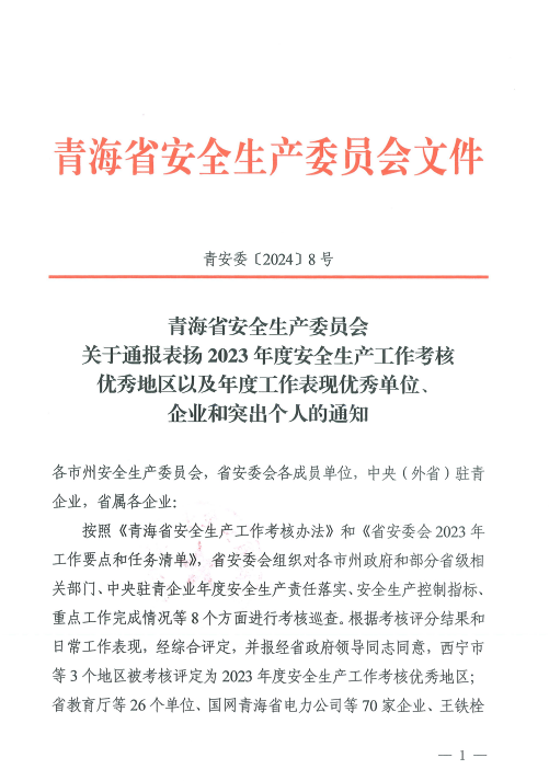 喜報！2023年度安全生產(chǎn)工作優(yōu)秀企業(yè)和突出個人名單揭曉！